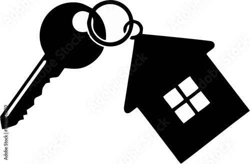 Key with house-shaped keychain symbol of home ownership and real estate isolated on white background