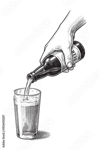 hand pouring beer from a bottle into a glass