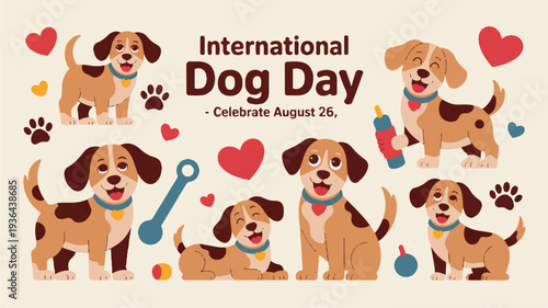 Cute dogs celebrate international dog day on august 26 with hearts and toys