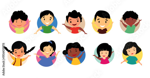 kids holding hands, kindergarten cartoon clip art vector illustration