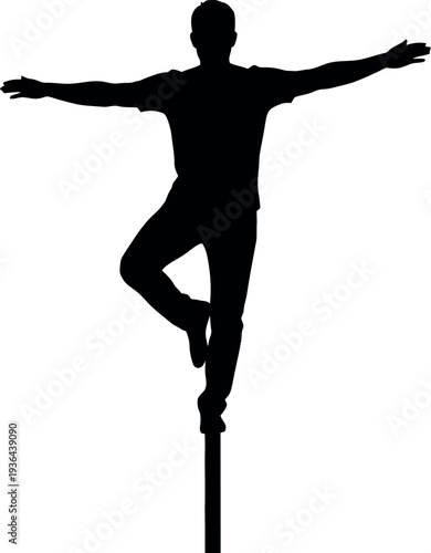 Sports silhouette of a person balancing on one leg with arms outstretched