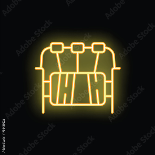 Yellow neon icon of a ski lift cabin transporting skiers up a mountain