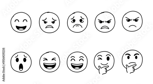 Emoticon Set with Various Expressions.