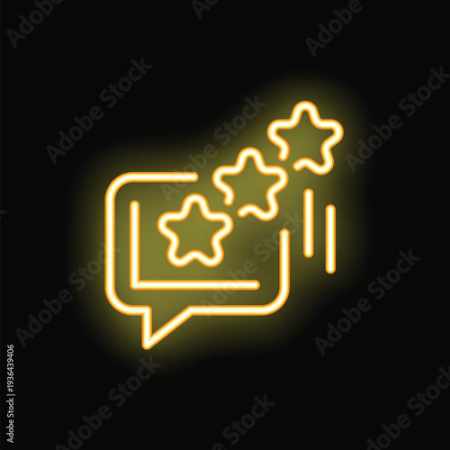 Neon sign of a speech bubble sending three stars, representing customer feedback and rating