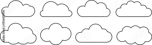 Cloud outline icon set cartoon sky cloud shapes weather symbol collection black vector illustration isolated on white background design