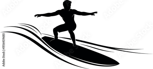 Surfing sports silhouette of man riding wave on surfboard