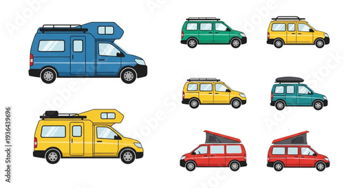 Colorful Cartoon Camper Vans Illustration.