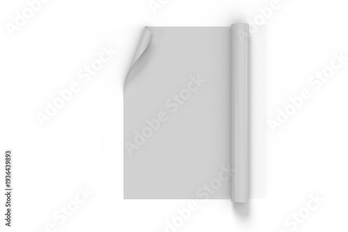 Obraz na plátně 3D Blank rolled poster paper mockup with partially unrolled sheet , isolated