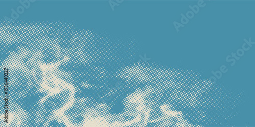 Abstract Blue Halftone Clouds Background with Retro Pop Art Dot Texture, Vintage Aesthetic Style for Poster Design, Artistic Backdrop, Creative Branding, and Modern Graphic Layout
