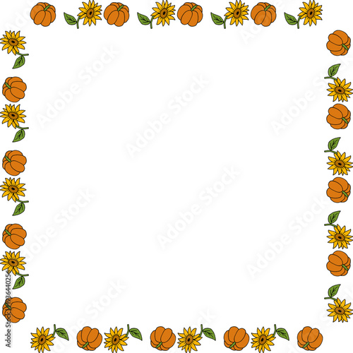 Square frame with autumn yummy doodle pumpkin on white background.eps