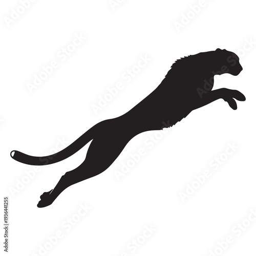 Black Silhouette of Cheetah Leaping and Jumping in Mid-Air