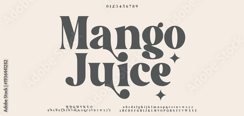 Mango Juice Elegant playful groovy font. Vector bold font for headings, flyer, greeting cards, product packaging, book cover, printed quotes, logotype, apparel design, album covers, Illustration
