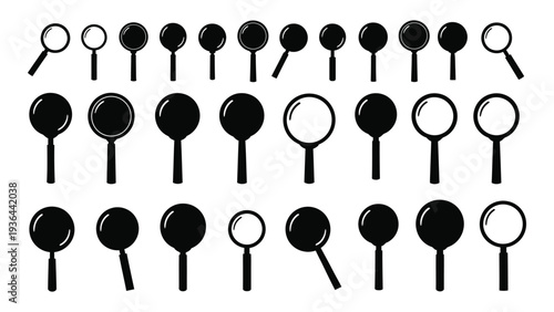 Magnifying glass icons in various styles and states