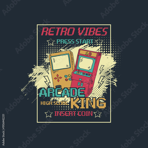 retro game pad joystick console vector illustration game station vintage poster design