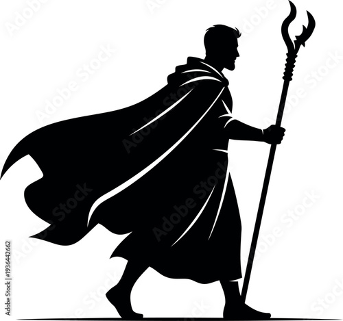 Sports silhouette of a sorcerer holding a trident