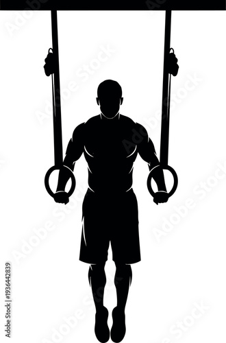 Sports silhouette of man exercising on gymnastic rings