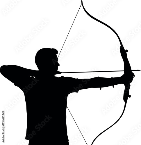 Sports silhouette of man holding bow and arrow in action
