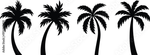 Palm tree silhouettes tropical island plants set summer beach nature black vector illustration isolated on white background tropical landscape design