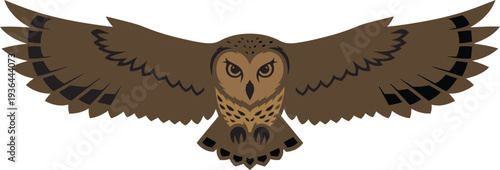 Vintage postage stamp illustration of a  flying owl  wildlife theme