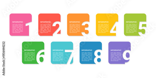 Creative Nine Options Timeline Diagram for Strategic Project Management Presentation. Vector illustration.