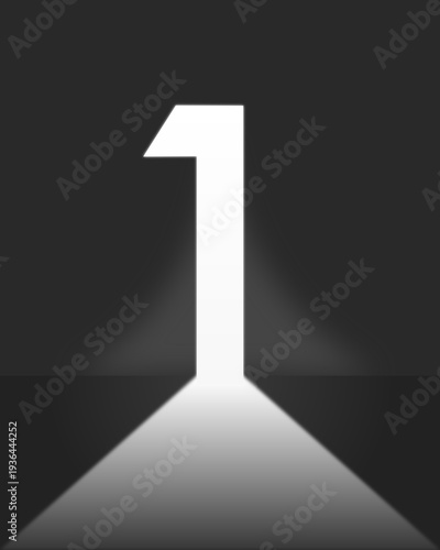 The gleaming number 1 symbol on a black background represents professional work and the gateway to success for winners in the dark room.