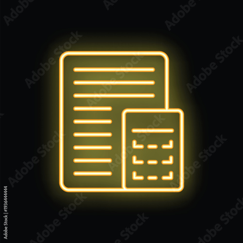 Glowing neon yellow icon of calculator and spreadsheet symbolizing accounting, finance, and business calculations on a dark background