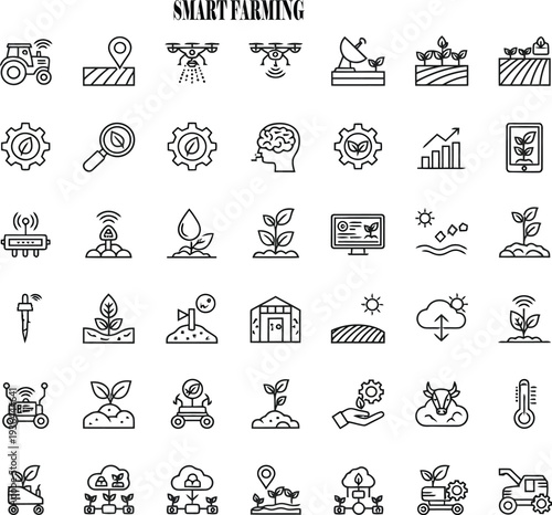 Set of 40 Smart Farming Line Icons Vector