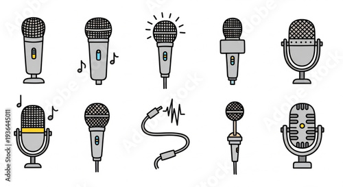 Microphone Icons Set for Audio Recording.