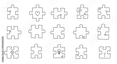 Jigsaw Puzzle Pieces with Various Symbols.