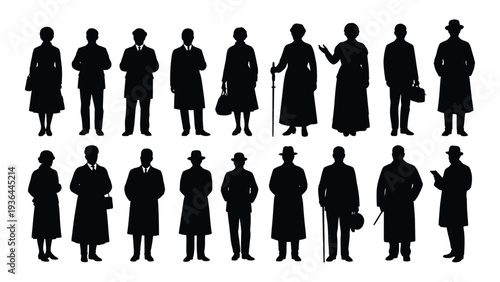 A group of people in silhouette standing in two rows