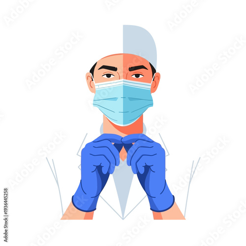 Doctor wearing mask and gloves, medical professional, healthcare worker, pandemic protection