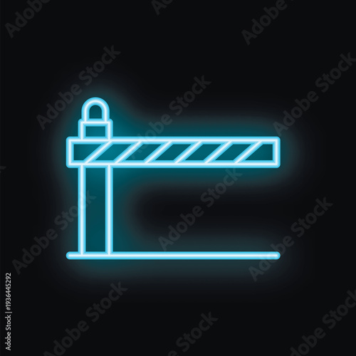 Neon blue icon of a barrier gate glowing on a dark background