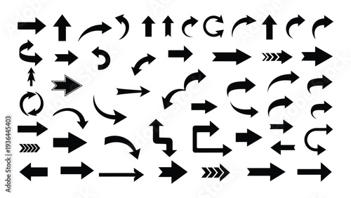 A collection of black arrows on a white background