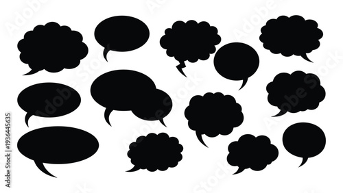 A group of black speech bubbles on a white background