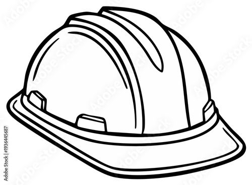 Simple line drawing of a hard hat with protective brim and ribbed top for safety equipment illustration