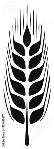 Detailed black and white vector graphic of wheat ear stalk grain silhouette.