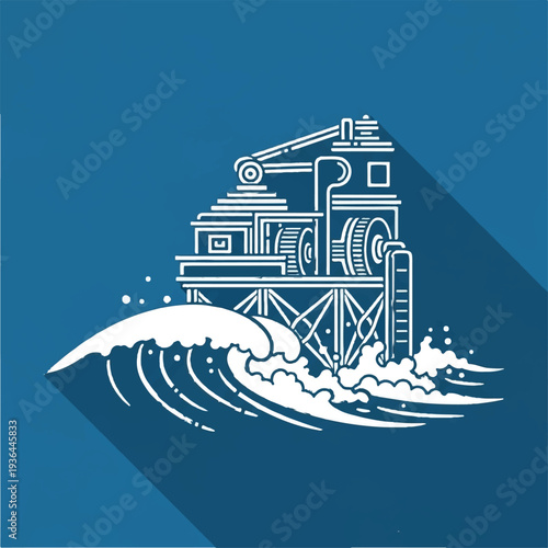 Stylized Steamboat Paddle Wheel Boat Illustration.