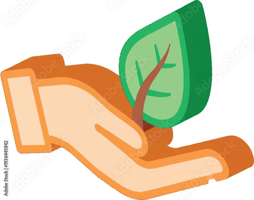 Gentle Hand Holding Seedling Plant Illustration Artwork.