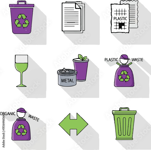 Recycling and waste segregation icons set.