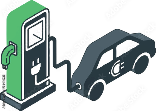 Electric car charging at charging station.