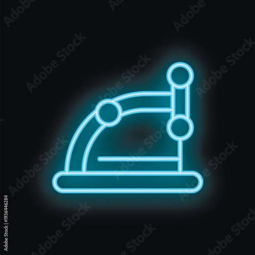 Blue neon icon of a protractor measuring angles, perfect for illustrating concepts related to geometry, mathematics, and technical drawing