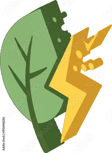Leaf and lightning bolt illustration close up.