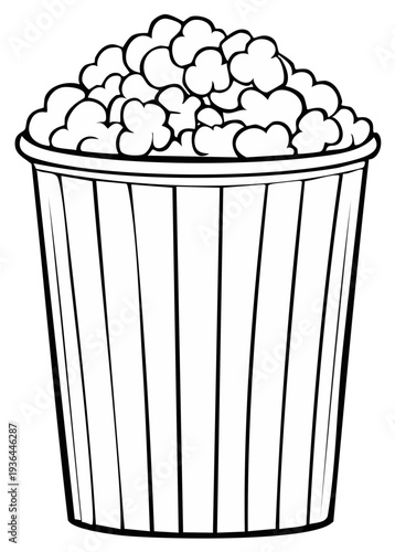 Popcorn bucket line art drawing illustration snack food treat movie theater treat entertainment cinema