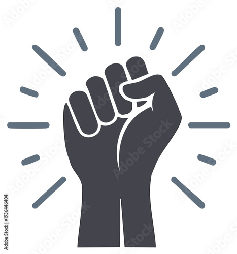 Clenched fist raised in the air a symbol of strength resistance and revolution flat icon graphic