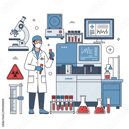 Medical Laboratory Scientist Working with Blood Samples and Advanced Equipment