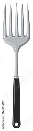 Barbecue Fork with Five Tines and Black Handle - Grill Tool Illustration for Cooking or Outdoor Summer Picnic, Food Preparation