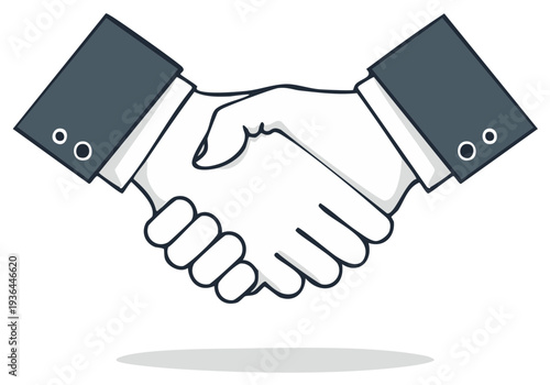 Business professionals shaking hands in agreement showing partnership and trust in a simple cartoon illustration style