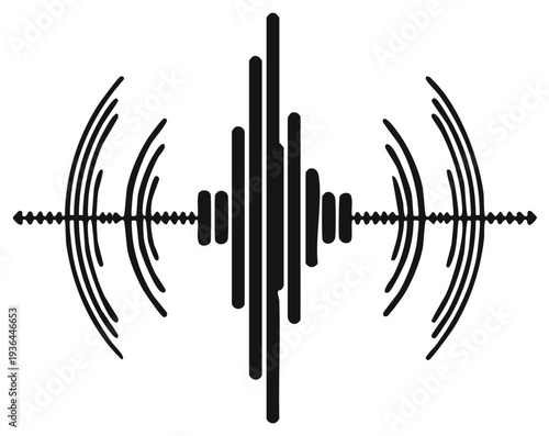 Black and White Sound Waves Illustration Displaying Audio Signal Representation Frequency Graphic Art