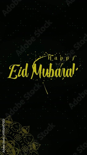 Sacred Golden Patterns Whispering an Eid Mubarak Moment Across an Islamic Background of Devotion, crafted for Ramadan-ending celebration videos, mosque digital displays, and Eid greeting animations.