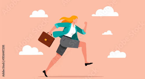 Businesswoman Running with Briefcase Vector Illustration